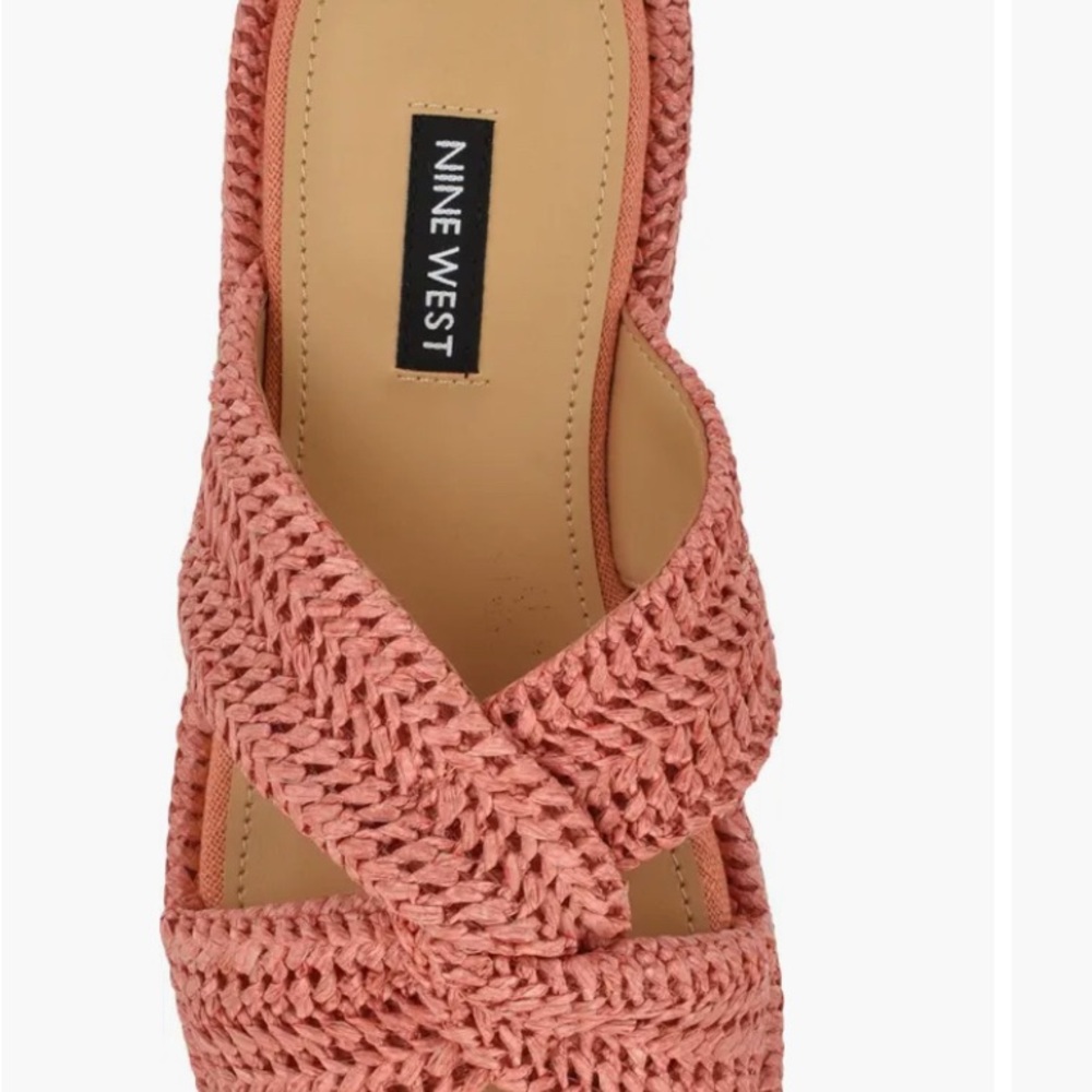 Nine West Cerry Platform sandal sz 9 orange raffia wedge platform summer beachy - Picture 3 of 7